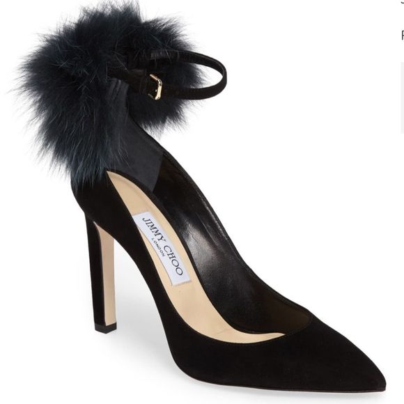 JIMMY CHOO Suede PomPom Heels - Picture 2 of 7